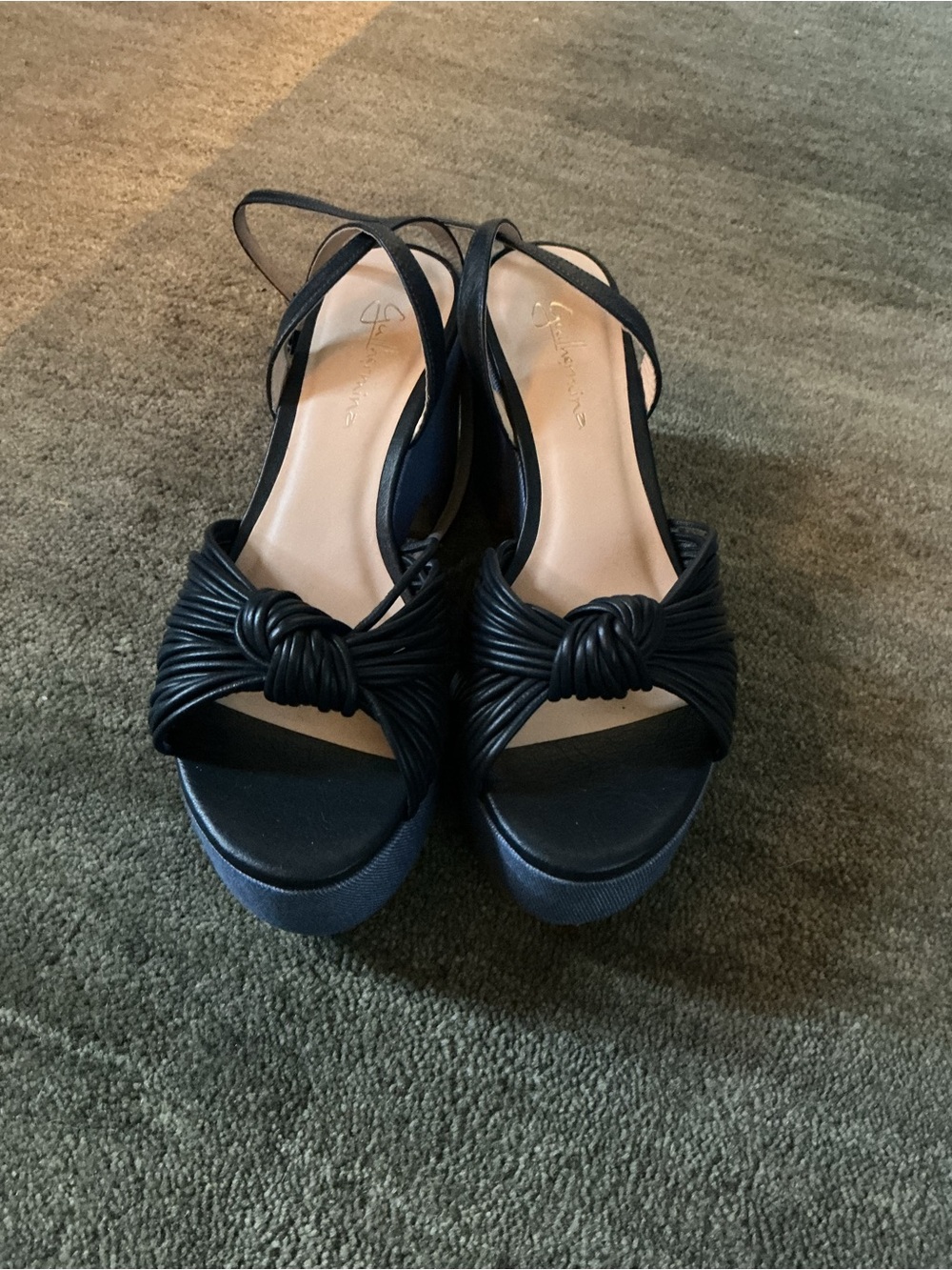 Knotted Front Navy/Denim Platform Sandals - Women